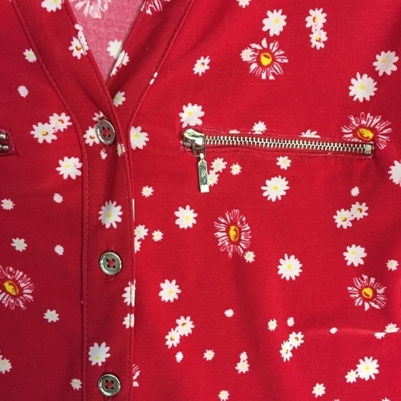 Lily Morgan Sleeveless Floral Top Womens Med Red V Neck Half Button Blouse - Picture 4 of 10